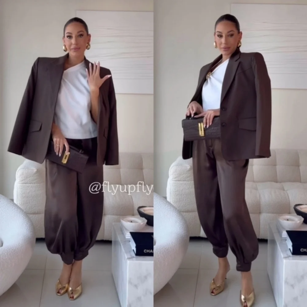 ZARA SATIN BALLOON PANTS BROWN SIZE XS